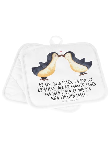 Mr. & Mrs. Panda Topfhandschuhe Pinguin Liebe mit Spruch in Weiß