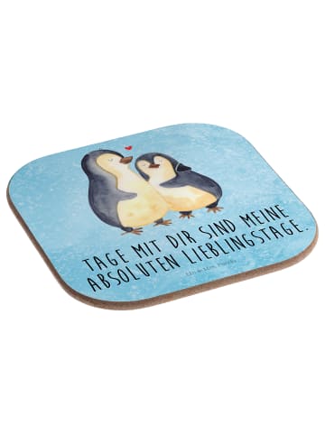 Mr. & Mrs. Panda Tassen Untersetzer Pinguin umarmen mit Spruch in Eisblau