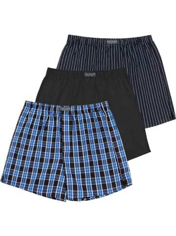 normani 3 Stück Herren Web Boxershorts in Blau/Schwarz