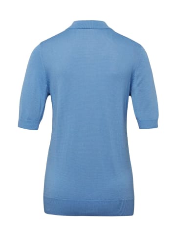 GOLDNER Kurzgröße: Polopullover Kurzarm Strickpullover mit Kragen in jeansblau