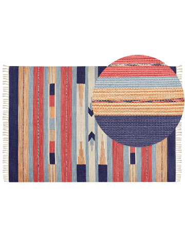 Beliani Kelim GANDZAK in Bunt/Blau/Rot - (W) 140 x (L) 200 cm