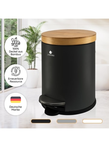 Exitoso EXITOSO Tretmülleimer mit Softclose-Deckel aus Bambus, 5 l - ideal für Bad & C