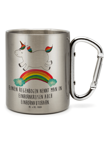 Mr. & Mrs. Panda Edelstahlbecher Einhorn Regenbogen mit Spruch in Silber