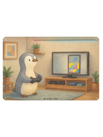 Mr. & Mrs. Panda Retro Blechschild Pinguin Zocken Design ohne Sp... in Weiß