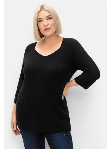 sheego Pullover mit V-Ausschnitt in schwarz