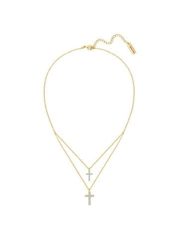 Yokoamii Kette Kreuz aus Messing mit Zirkonia in gelbgold