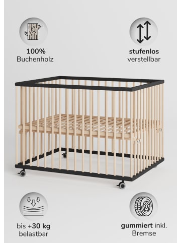 Sämann Sämann Laufgitter mit Lattenrost & Matratze - schwarz/natur - Premium Kollektion