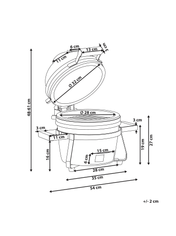 Beliani Holzkohlegrill KAMADO in Schwarz - (W) 54 x (H) 48 x (L) 35 cm