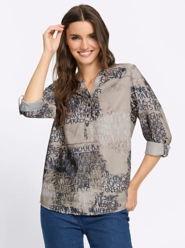Sieh an! Langarm-Bluse in beige-dunkelblau-bedruckt