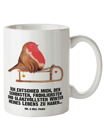 Mr. & Mrs. Panda XL Tasse Rotkehlchen Schlitten mit Spruch in Weiß