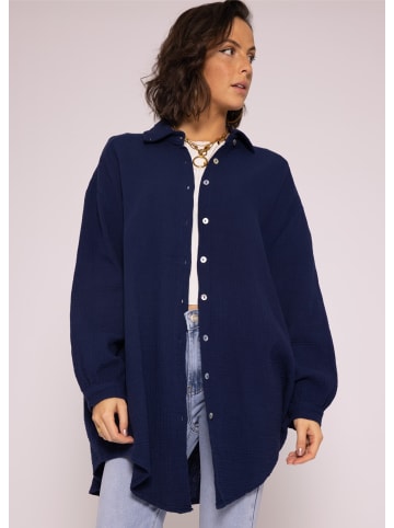 SASSYCLASSY Ultra Oversize Musselin-Blusenhemd lange Variante in Dunkelblau