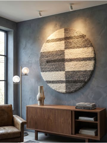 KADIMA DESIGN Teppich Hochflor Shaggy Waschbar Karo WERFEN Strapazierfähig in Hellgrau