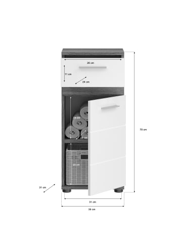 xonox.home Standschrank in Rauchsilber/weiß hochglanz - (B) 35 x (H) 79 x (T) 31