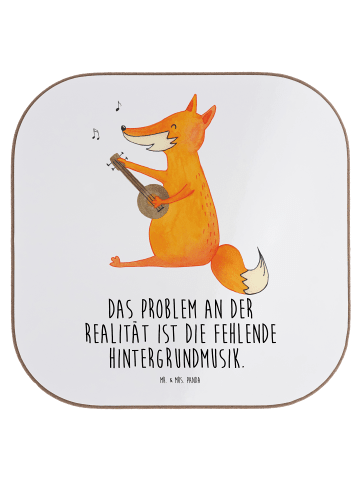 Mr. & Mrs. Panda Tisch-Untersetzer Fuchs Gitarre mit Spruch in Weiß