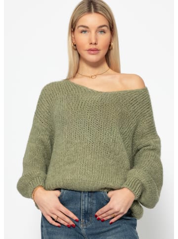 SASSYCLASSY Oversize Pullover mit V-Ausschnitt in Grün