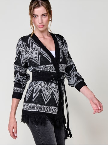 KOROSHI Offene Damen-Cardigan aus Jacquard-Strick in SCHWARZ