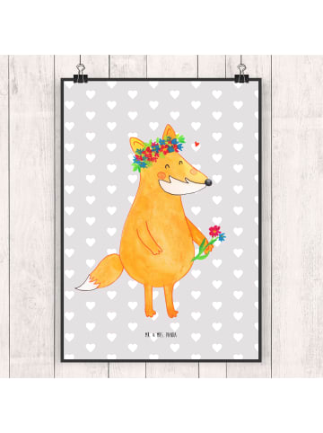 Mr. & Mrs. Panda Bild Fuchs Blumen ohne Spruch in Grau Pastell
