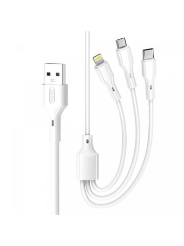 XO XO 3in1 Ladekabel USB kompatibel mit iPhone, USB-C, in Weiß