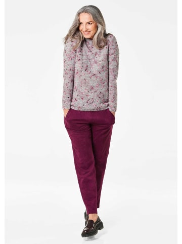 GOLDNER Kurzgröße:  Edler Strickpullover mit Stehkragen in grau / pink / gemustert