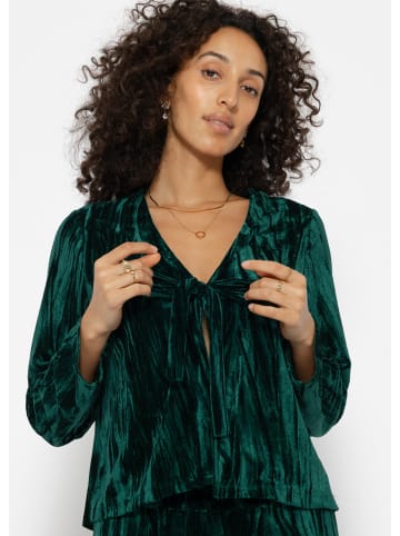 SASSYCLASSY Samt-Cropped-Jacke mit Schleifen-Charme in Grün