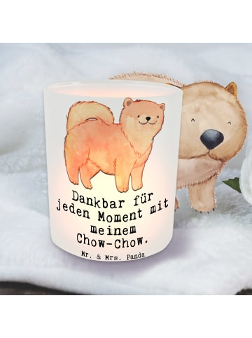 Mr. & Mrs. Panda Glas Windlicht Chow-Chow Moment mit Spruch in Transparent