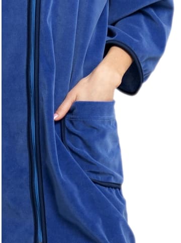 Aquarti Aquarti Damen Velours Bademantel Morgenmantel Kurz mit Reißverschlus in denim
