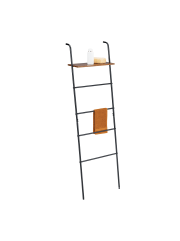 relaxdays Handtuchleiter in Schwarz/ Braun - (B)45,5 x (H)150 x (T)20 cm