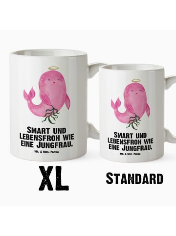 Mr. & Mrs. Panda Kaffeebecher Sternzeichen Jungfrau mit Spruch in Weiß