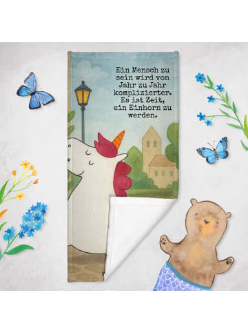Mr. & Mrs. Panda Saunahandtuch Einhorn Koffer Design mit Spruch in Weiß