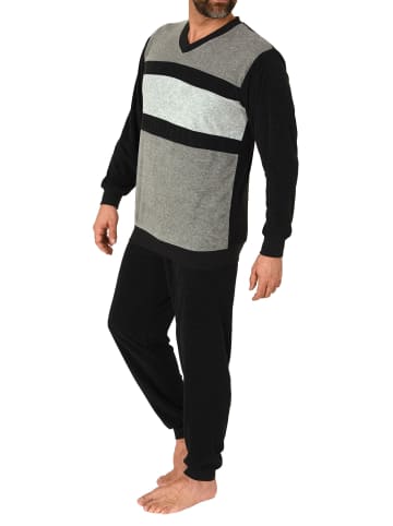 NORMANN Frottee langarm Schlafanzug Pyjama Bündchen - 81294 in anthrazit