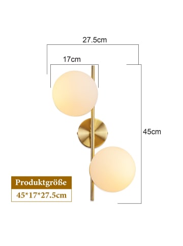 ZMH Wandleuchte in gold 2-flammige E27 Glas Modern
