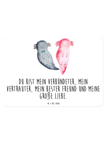 Mr. & Mrs. Panda Blechschild Axolotl Freundin mit Spruch in Weiß