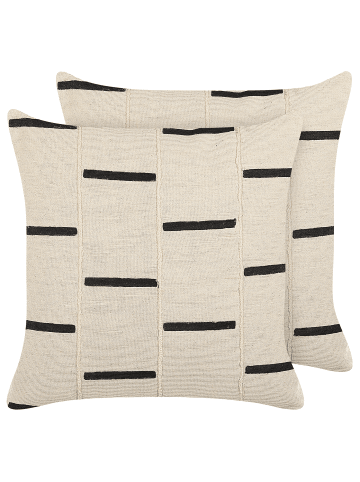 Beliani 2er-Set Dekokissen ABIES in Beige/Schwarz
