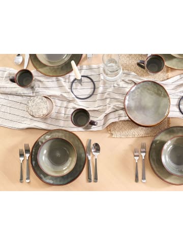 Beliani 16-tlg Tafelservice THYME in Grün/Braun