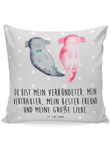 Mr. & Mrs. Panda Kissen 40x40 Axolotl Freundin mit Spruch in Grau Pastell