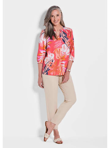 GOLDNER Kurzgröße:  Rote Tunika mit Palmendruck in koralle / gemustert