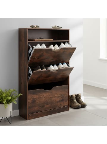 relaxdays Schuhschrank "Industrial" in Dunkelbraun - (B)80 x (H)140 x (T)24 cm