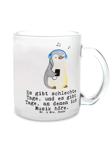 Mr. & Mrs. Panda Glühweinbecher Pinguin Musik hören mit Spruch in Transparent