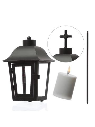 MARELIDA Laterne mit weißer Mini LED Kerze Grablaterne H: 51cm in schwarz