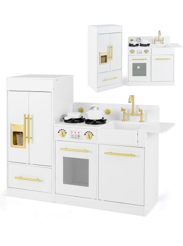 COSTWAY Kinderküche mit Kühlschrank in Weiß