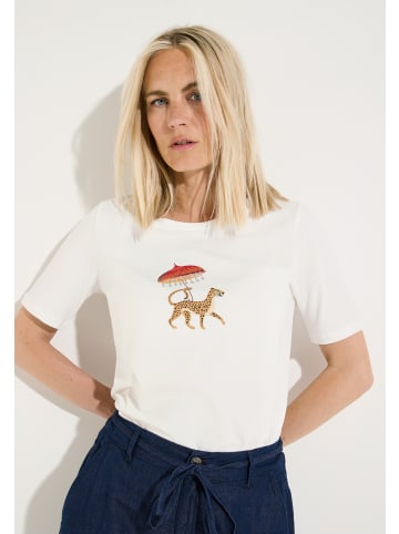 More & More witziges Kurzarmshirt, Leoparden-Print in off white