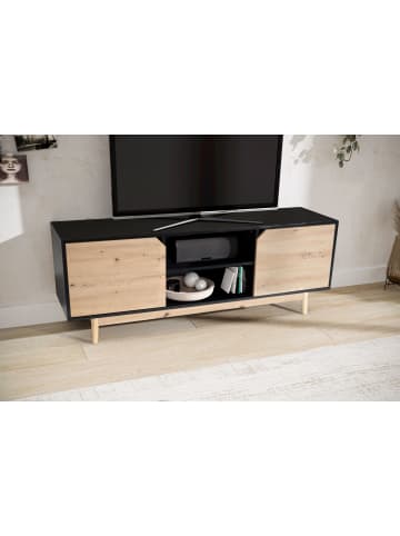 KADIMA DESIGN Lowboard Schwarz Eiche-Dekor 150x55x40 TV-Kommode Modern Design in Schwarz-Beige