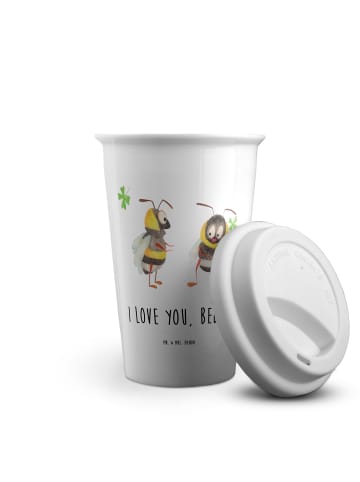 Mr. & Mrs. Panda Kaffeebecher Bienen Paar mit Spruch in Weiß