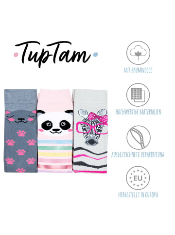 TupTam Mädchen Knielange Socken Gemustert 3er Pack in grau/rosa