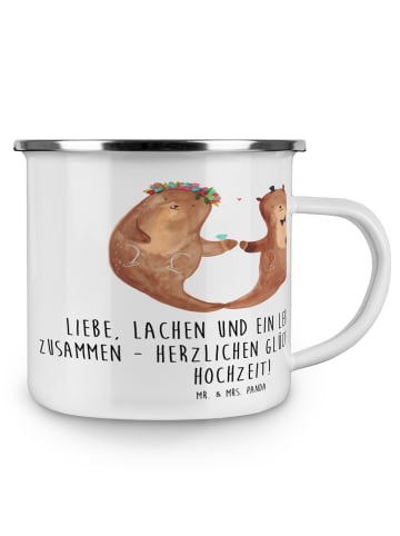 Mr. & Mrs. Panda Emaille Tasse Hochzeit Liebe Lachen mit Spruch in Transparent