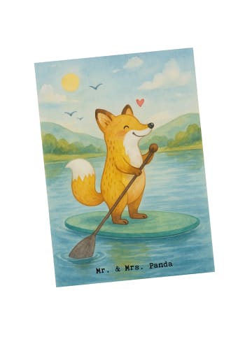 Mr. & Mrs. Panda Postkarte Fuchs Stand Up Paddling Design ohne S... in Weiß