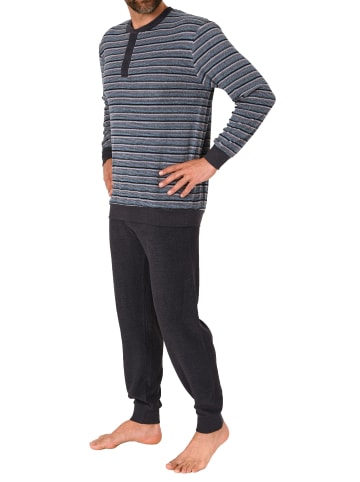 NORMANN Frottee Pyjama Schlafanzug Bündchen Streifen - 67659 in hellblau
