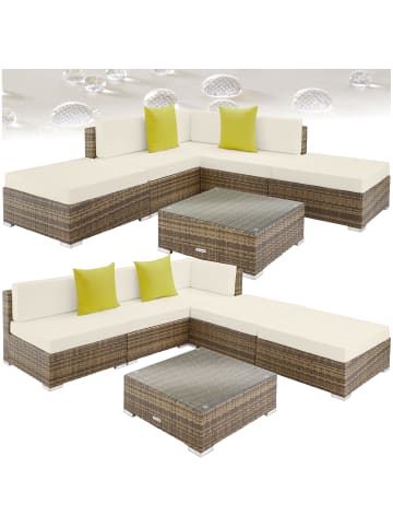 tectake Rattan Sitzgruppe mit 2 extra Kissen, inkl. 8 Verbindungsklammern