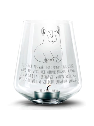 Mr. & Mrs. Panda Glas Windlicht Corgie mit Spruch in Transparent