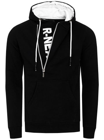 Rusty Neal Streetwear Kapuzen-Sweatshirt mit 1/2 Zipper in Schwarz